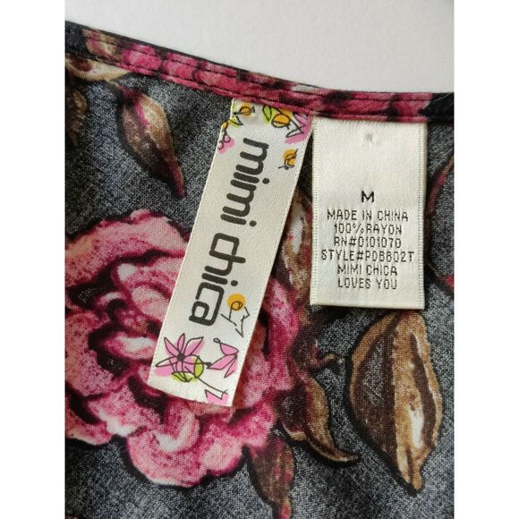 Mimi Chica Floral Elastic Waist Romper Short Sleeve Black Womens Size‎ Medium - Picture 4 of 10